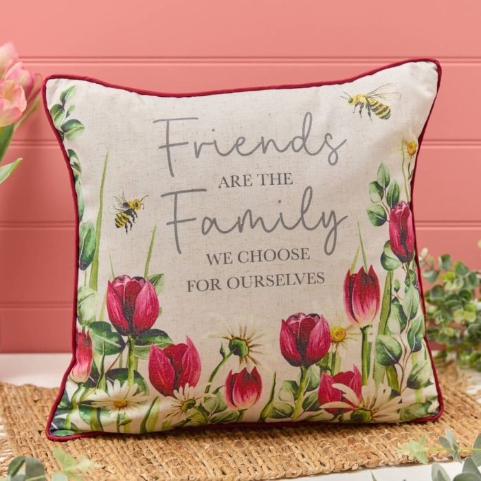 FRIENDS ARE THE FAMILY TULIP FLORAL CUSHION