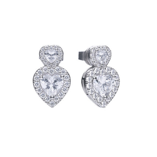 Diamonfire Silver Vintage Style Double Heart Earrings