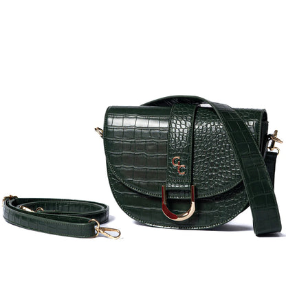Galway Crystal Fashion Saddle Bag Tan Croc Detail