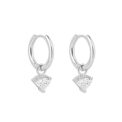 Diamond Shaped Diamonfire Zirconia Assembled Hoop Earrings