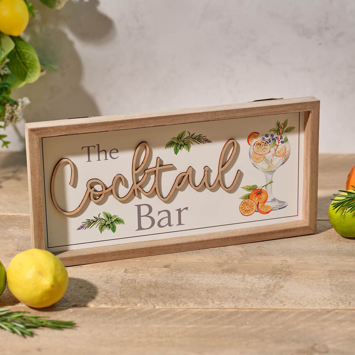 CITRUS AND CHEERS THE COCKTAIL BAR WOOD FRAMED PLAQUE