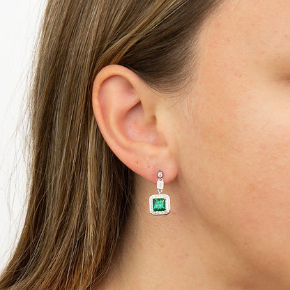 Diamonfire Silver Emerald Green Zirconia Pave Set Drop Earrings