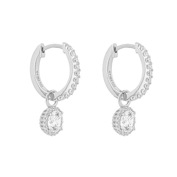 Round Diamonfire Zirconia Assembled Hoop Earrings with Pave Detail