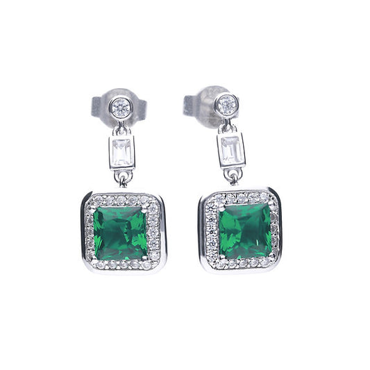 Diamonfire Silver Emerald Green Zirconia Pave Set Drop Earrings