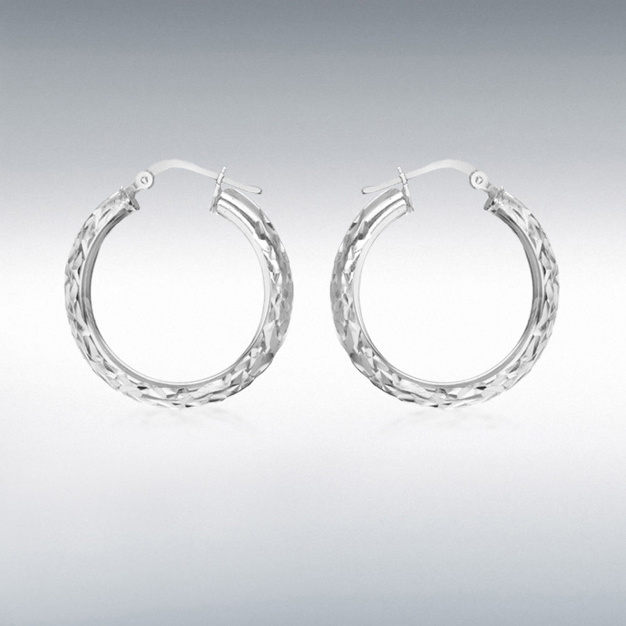 STERLING SILVER 28MM DIAMOND CUT HOOP CREOLE EARRINGS
