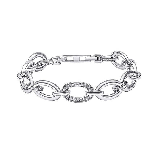 Silver Diamonfire Oval Link Chain Bracelet