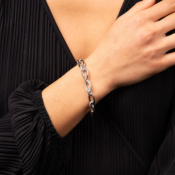 Silver Diamonfire Oval Link Chain Bracelet