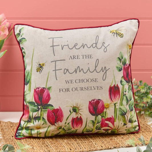 FRIENDS ARE THE FAMILY TULIP FLORAL CUSHION