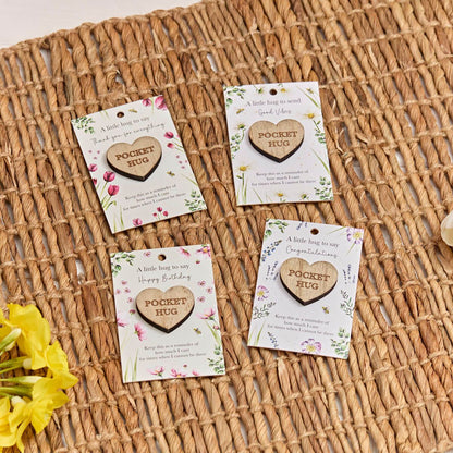 FLORAL WOOD POCKET HEART HUG 8 ASSTD STAND 48