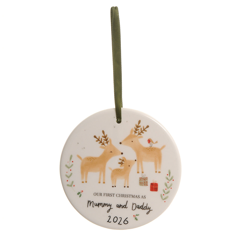 Ziggle Mummy & Daddy First Christmas Reindeer & Rabbit 2026 ceramic decoration