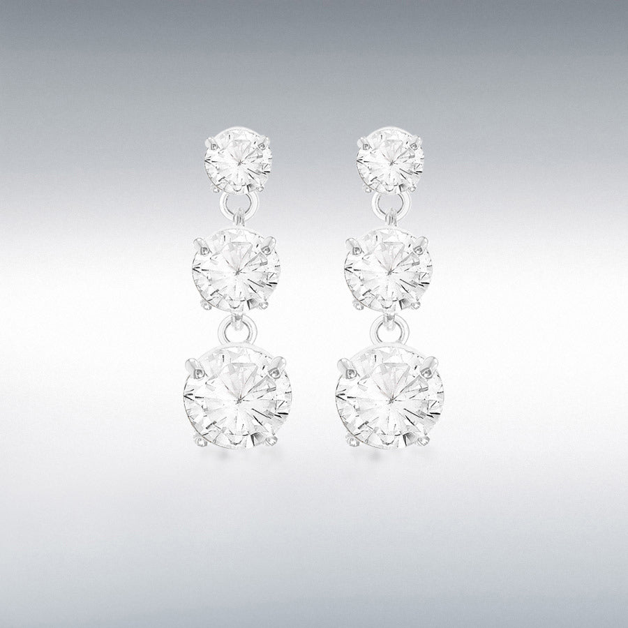 STERLING SILVER TRIPLE-CZ DROP EARRINGS