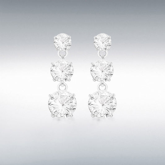 STERLING SILVER TRIPLE-CZ DROP EARRINGS