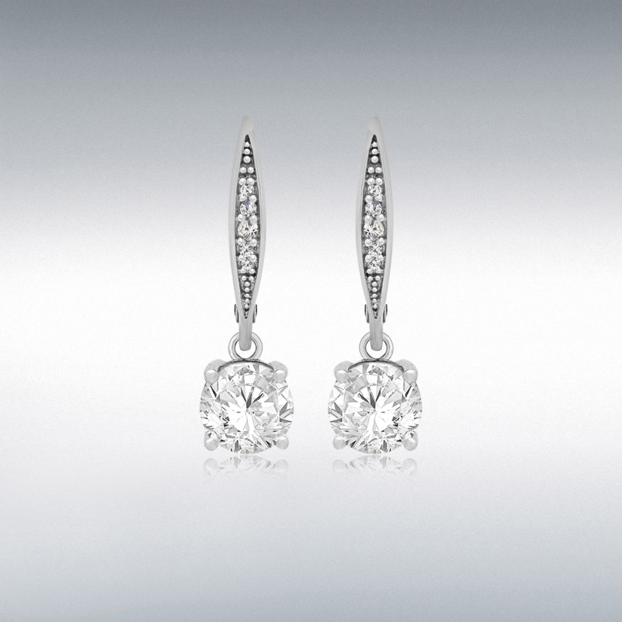 STERLING SILVER RHODIUM PLATED WHITE CZ DROP EARRINGS
