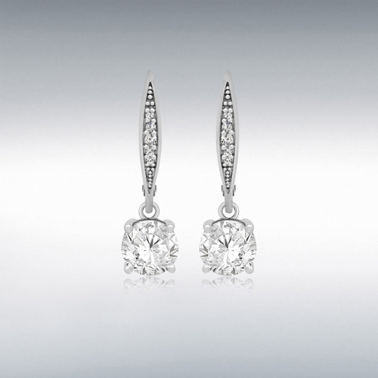 STERLING SILVER RHODIUM PLATED WHITE CZ DROP EARRINGS