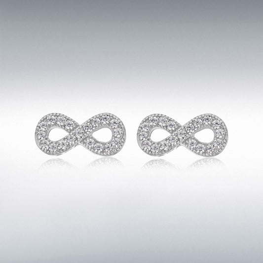 STERLING SILVER RHODIUM PLATED CZ 11MM X 5MM 'INFINITY' STUD EARRINGS