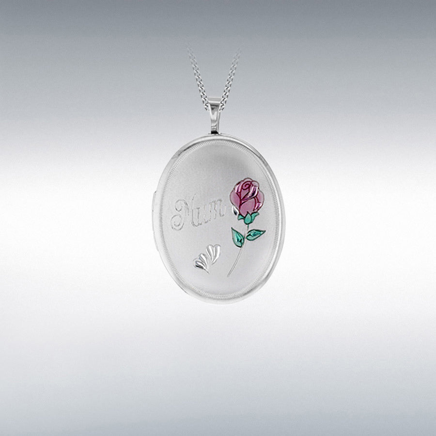 STERLING SILVER ETCHED 'MUM' ROSE OVAL LOCKET