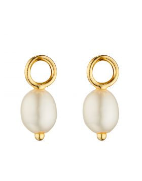 Fresh Water Pearl Assembled Hoop Earring Charms In Yellow Gold