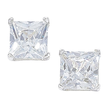 Silver square cz 6mm stud earrings