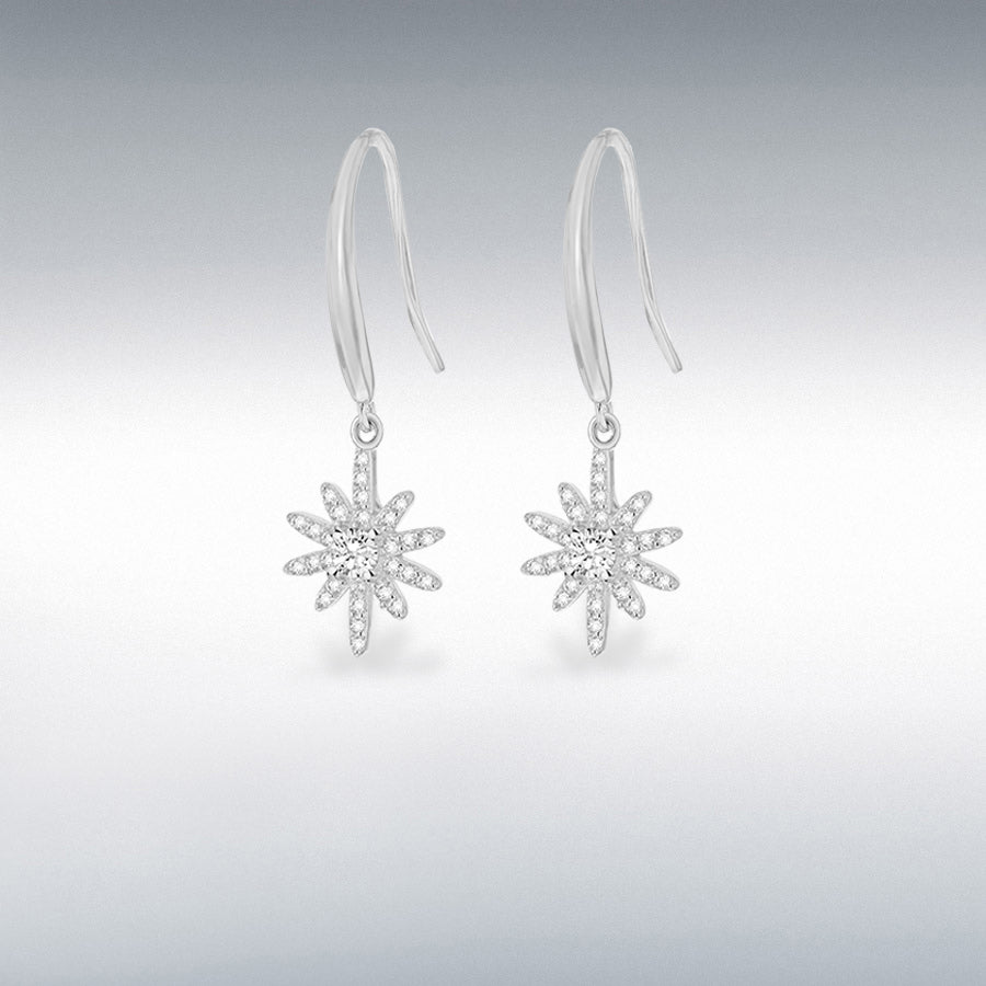 STERLING SILVER RHODIUM PLATED CZ STAR DROP EARRINGS