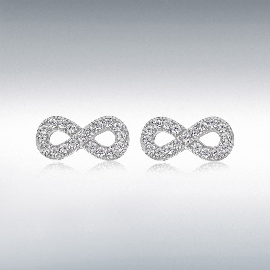STERLING SILVER RHODIUM PLATED CZ 11MM X 5MM INFINITY STUD EARRINGS