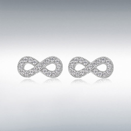 STERLING SILVER RHODIUM PLATED CZ 11MM X 5MM INFINITY STUD EARRINGS