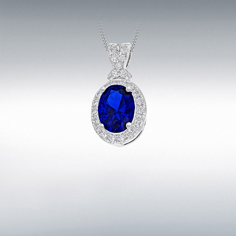 STERLING SILVER RHODIUM PLATED WHITE AND BLUE CZ 9.2MM X 17.5MM OVAL