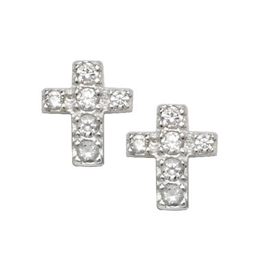 Silver small cz cross earrings