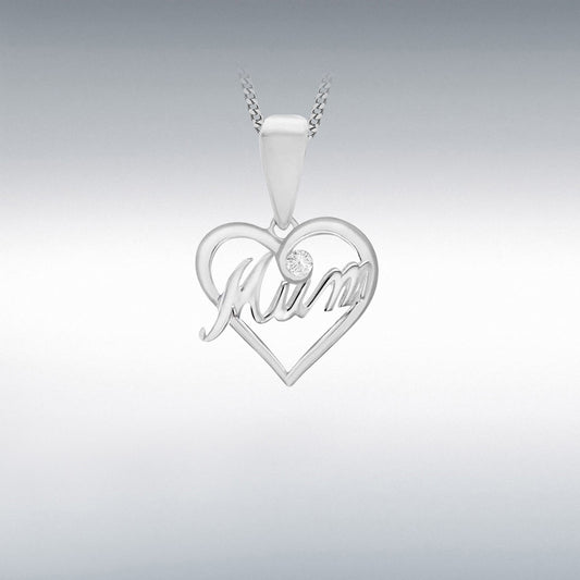 STERLING SILVER 0.01CT DIAMOND CUTOUT 'MUM' HEART PENDANT