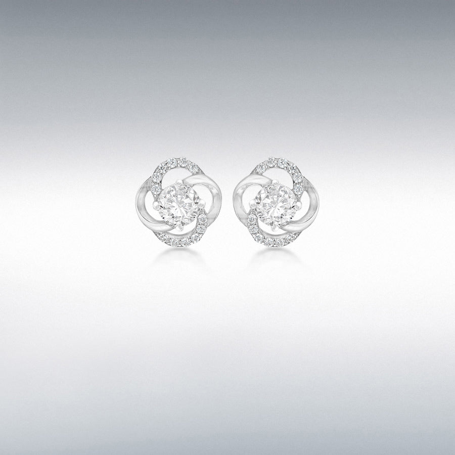 STERLING SILVER RHODIUM PLATED CZ 10MM X 10.5MM KNOT STUD EARRINGS