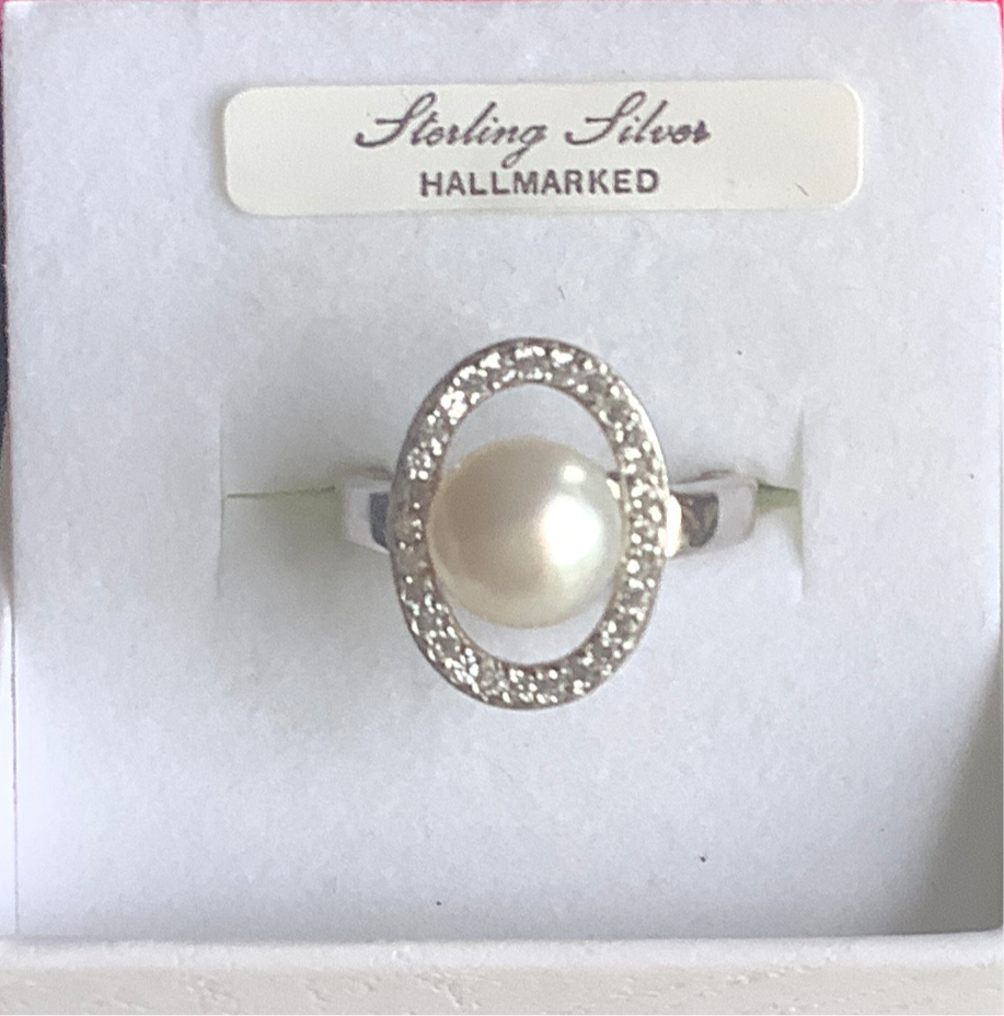 Silver Pearl & CZ Ring