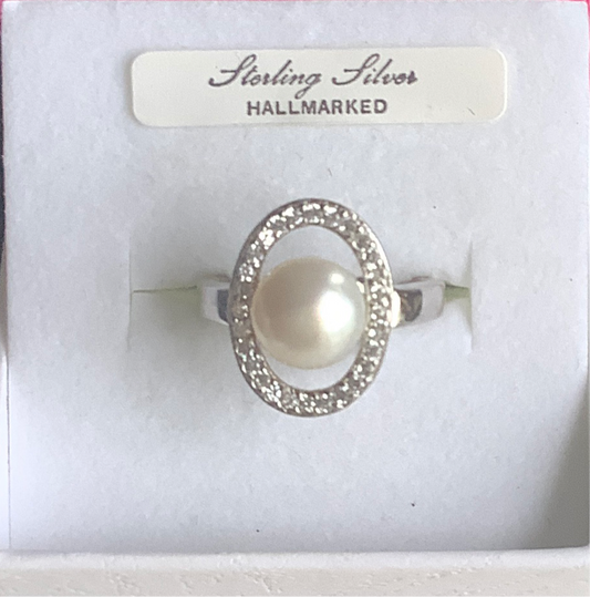 Silver Pearl & CZ Ring