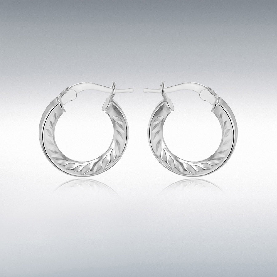 STERLING SILVER 15.5MM MARQUISE-PATTERNED TRIANGULAR-TUBE HOOP CREOLE EARRINGS