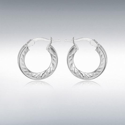 STERLING SILVER 15.5MM MARQUISE-PATTERNED TRIANGULAR-TUBE HOOP CREOLE EARRINGS