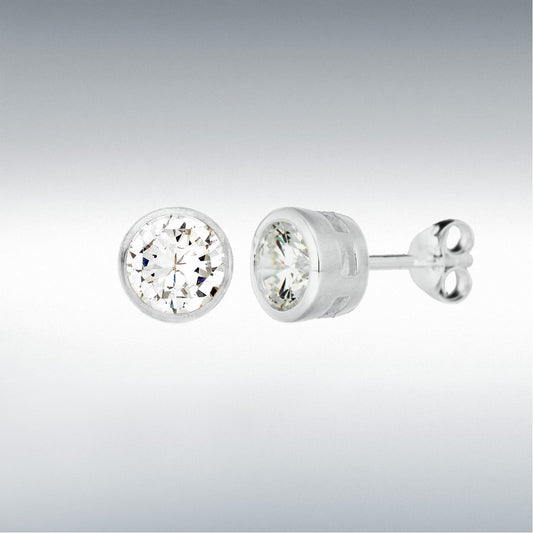 STERLING SILVER ROUND CZ 7MM STUD EARRINGS