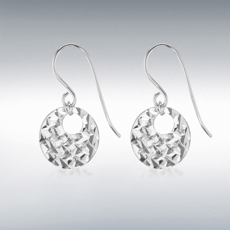 STERLING SILVER LADIES DIAMOND CUT FLAT-DISC DROP EARRINGS