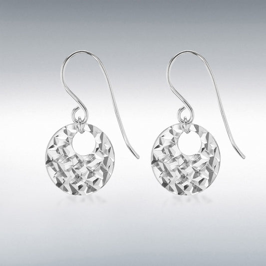 STERLING SILVER LADIES DIAMOND CUT FLAT-DISC DROP EARRINGS