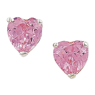 Silver pink cz heart earring