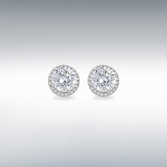 STERLING SILVER RHODIUM PLATED CZ 9MM STUD EARRINGS