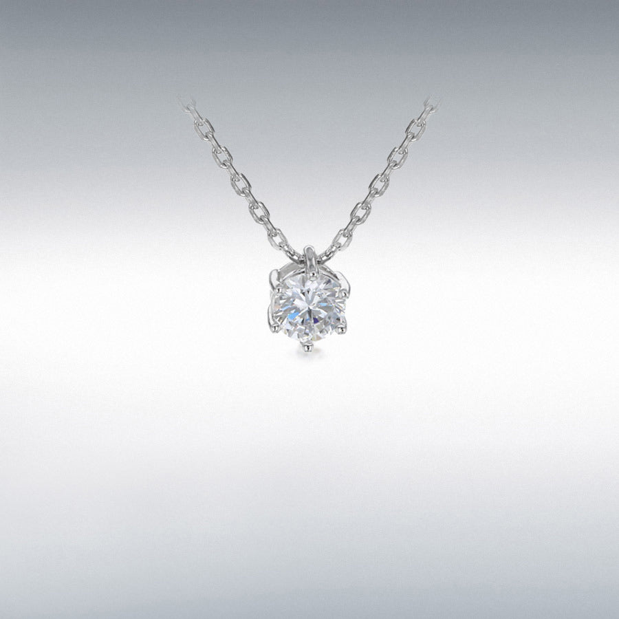 STERLING SILVER RHODIUM PLATED ROUND CZ SOLITAIRE 7MM X 7MM PENDANT ON ADJUSTABLE CHAIN NECKLACE 39.5CM/15.5"-42CM/16.5"