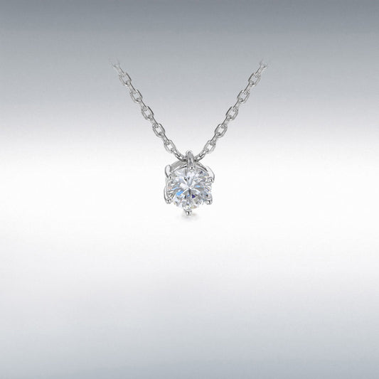 STERLING SILVER RHODIUM PLATED ROUND CZ SOLITAIRE 7MM X 7MM PENDANT ON ADJUSTABLE CHAIN NECKLACE 39.5CM/15.5"-42CM/16.5"