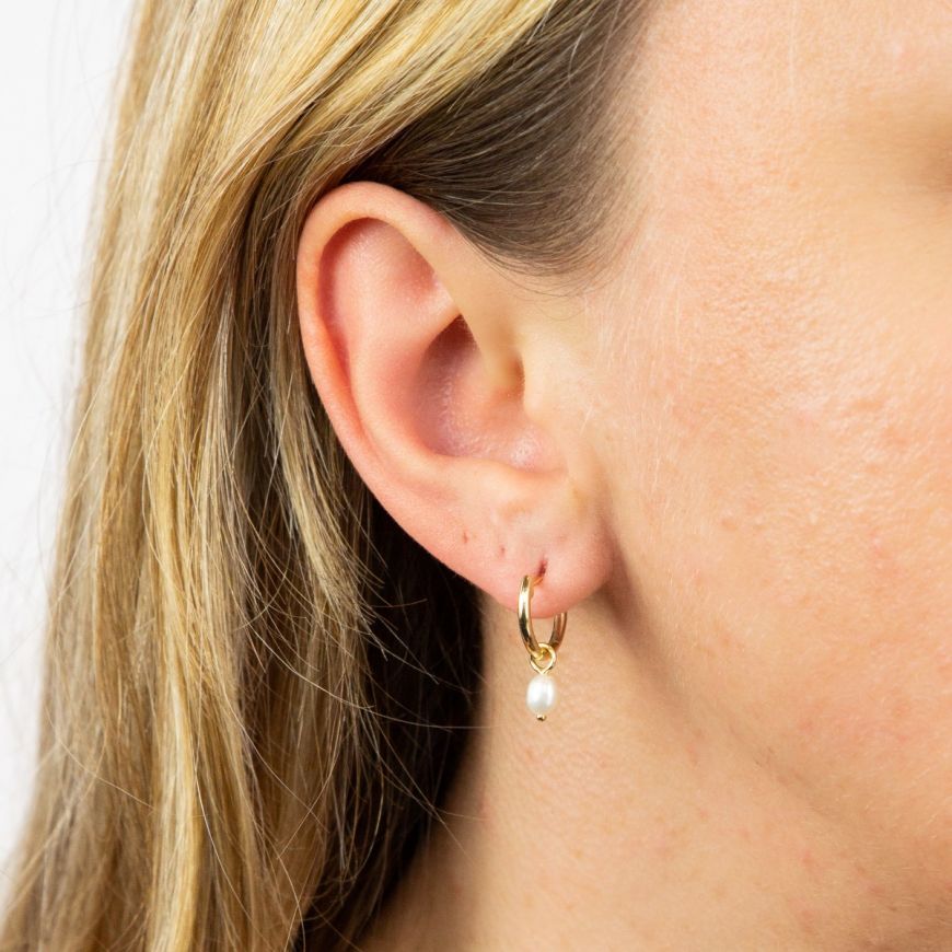 Fresh Water Pearl Assembled Hoop Earring Charms In Yellow Gold