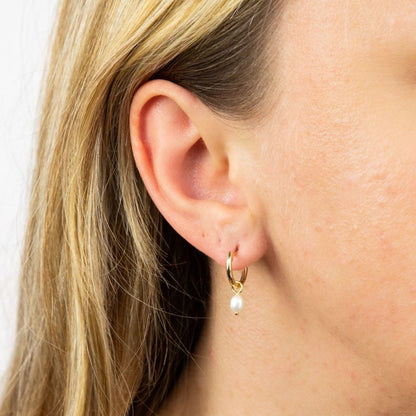 Fresh Water Pearl Assembled Hoop Earring Charms In Yellow Gold
