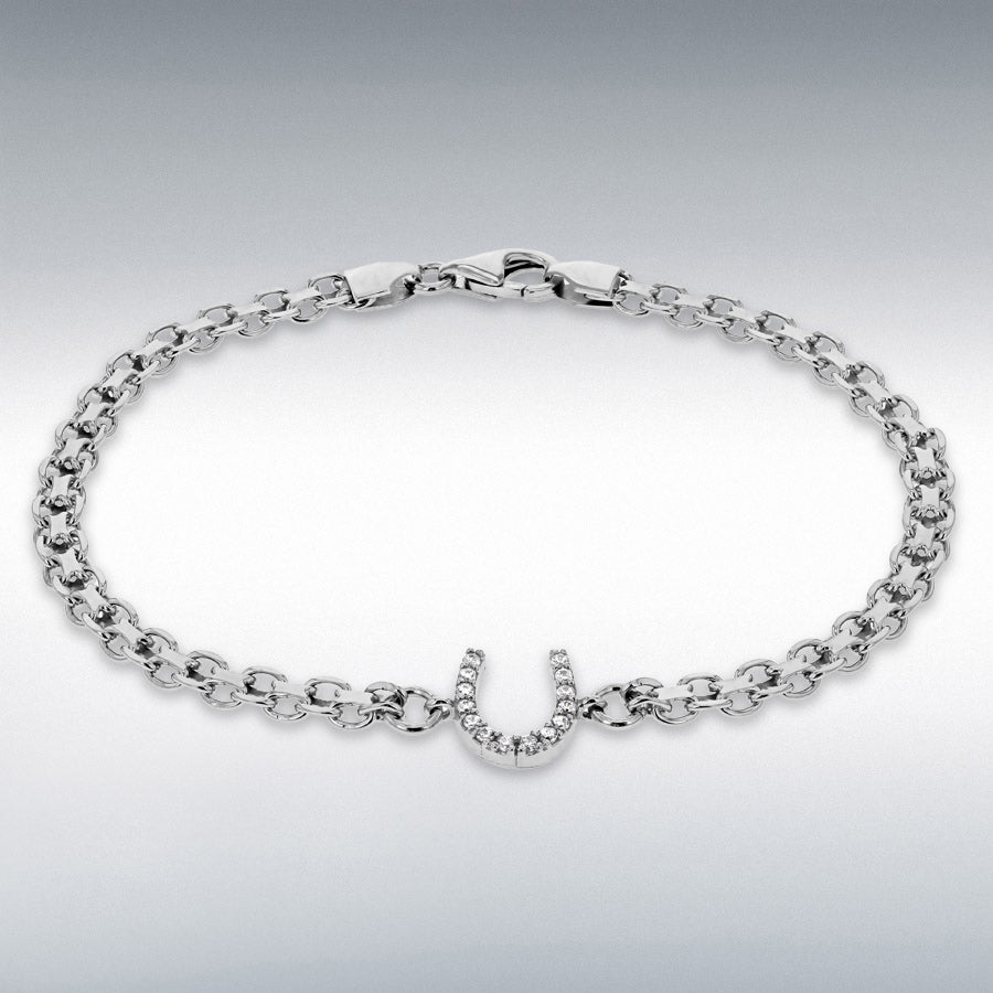 STERLING SILVER RHODIUM PLATED CZ HORSESHOE BISMARCK BRACELET