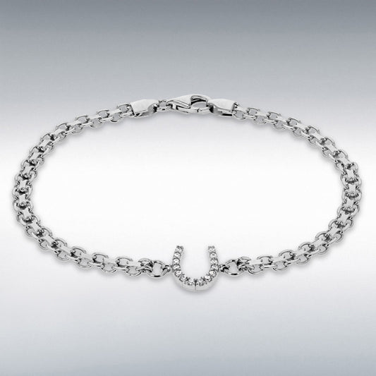 STERLING SILVER RHODIUM PLATED CZ HORSESHOE BISMARCK BRACELET