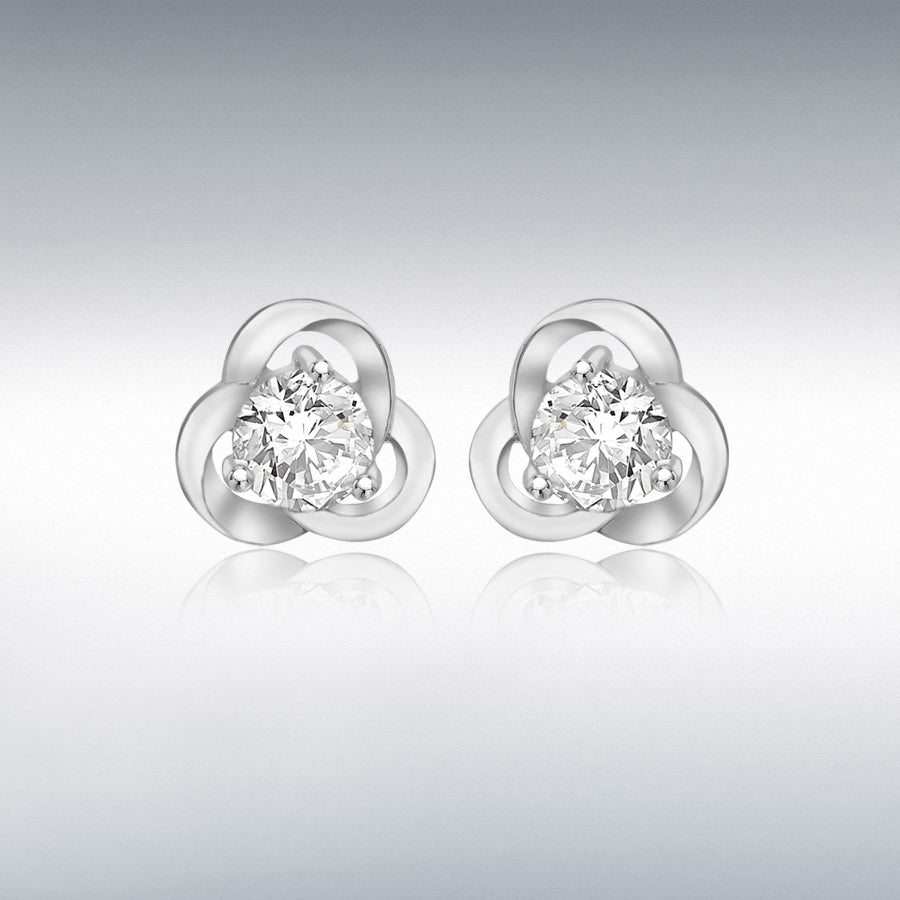 STERLING SILVER RHODIUM PLATED CZ 9MM KNOT STUD EARRINGS