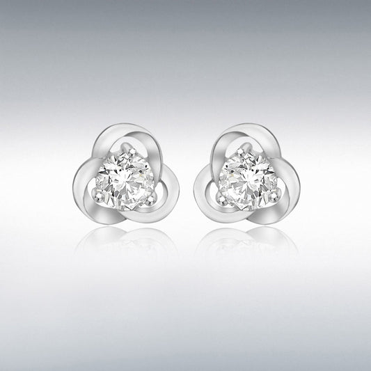 STERLING SILVER RHODIUM PLATED CZ 9MM KNOT STUD EARRINGS