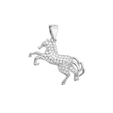 Silver cz horse pendant and chain