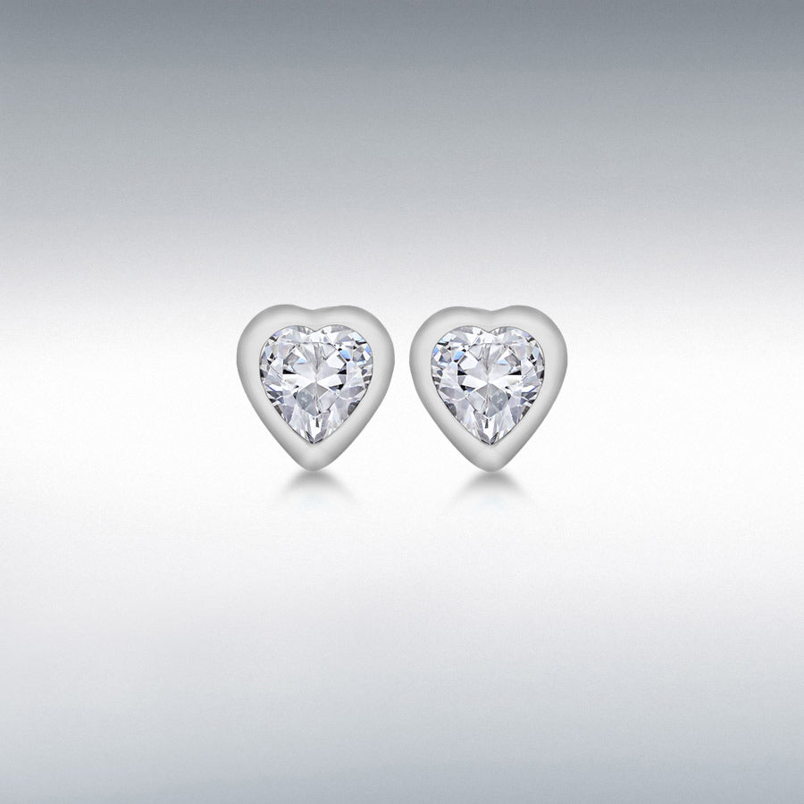 STERLING SILVER RHODIUM PLATED WHITE CZ 5.5MM X 6MM HEART STUD EARRINGS ladies