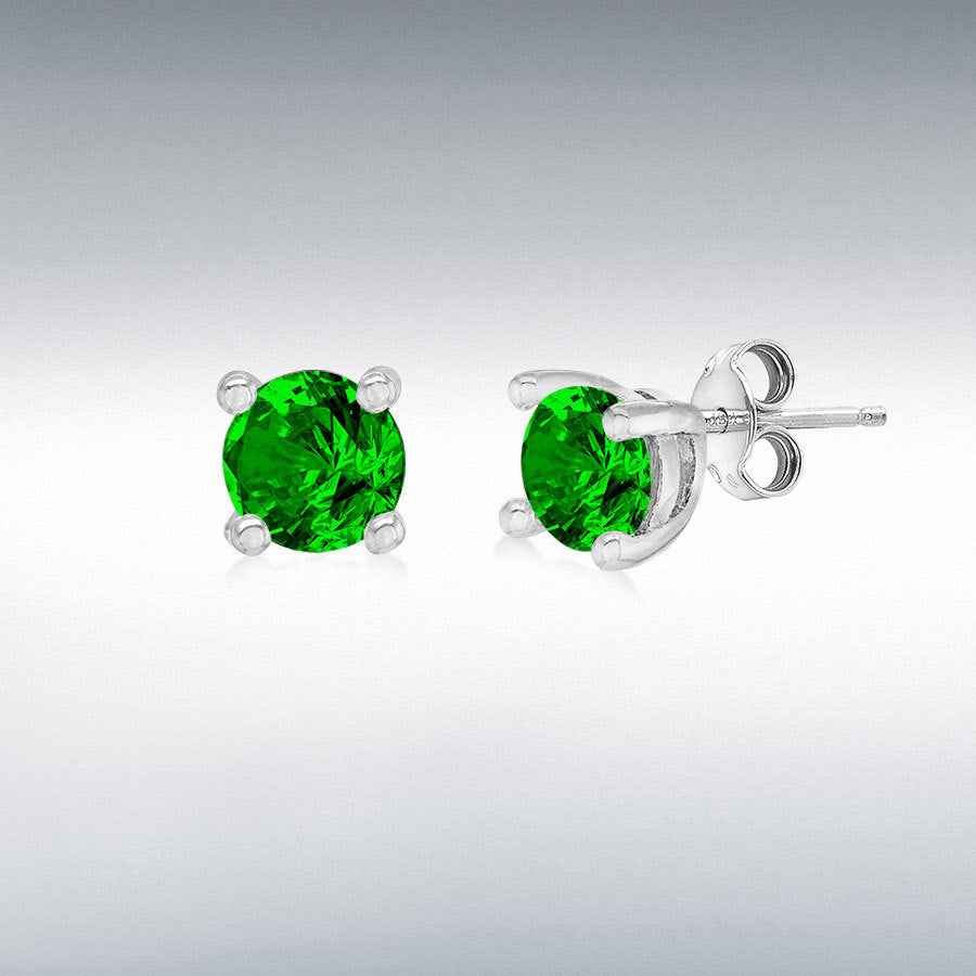 STERLING SILVER RHODIUM PLATED EMERALD 4MM GLASS STONE STUD EARRING