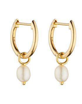 Fresh Water Pearl Assembled Hoop Earring Charms In Yellow Gold